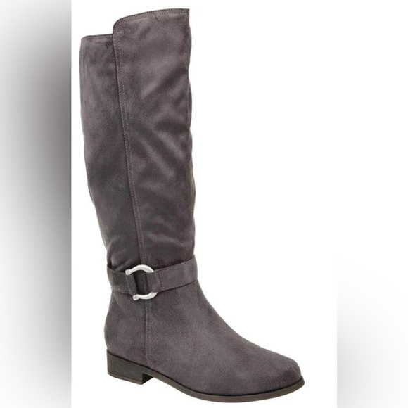 Nib Journee Collection Cate Extra Wide Calf Knee High Boots in Grey Faux Suede - Picture 2 of 11